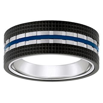 Celebration Gems Blue & Black Ion-Plated Stainless Steel Men's Wedding Band