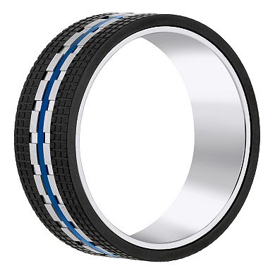 Blue & Black Ion-Plated Stainless Steel Men's Wedding Band