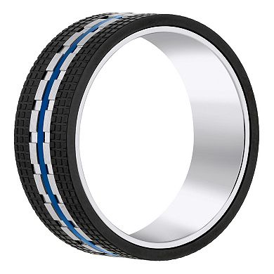 Celebration Gems Blue & Black Ion-Plated Stainless Steel Men's Wedding Band