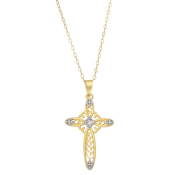 Rebecca Sloane Gold Silver Two Tone Filigree Cross Pendant Necklace