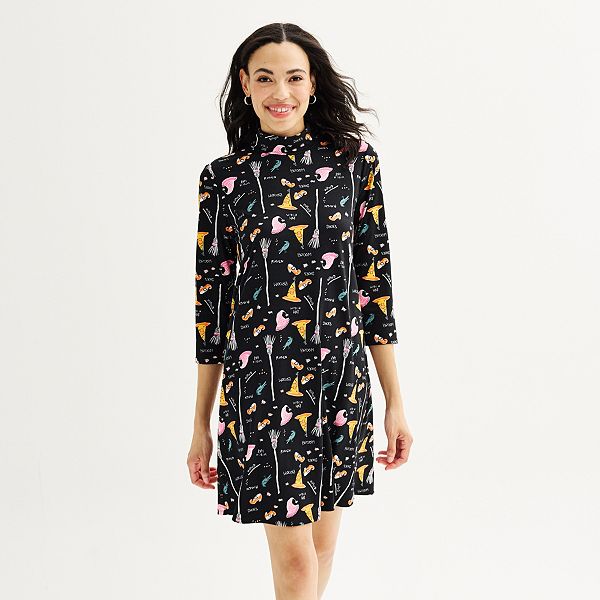 Women's Celebrate Together™ Print Brushed 3/4 Sleeve Mock Neck Swing Dress