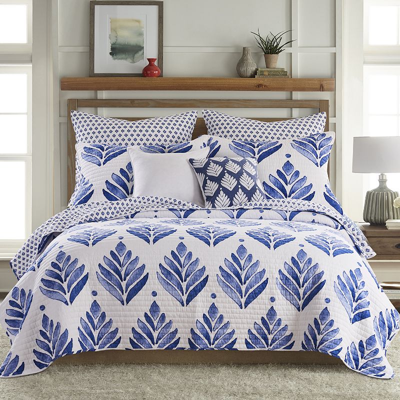 Levtex Home Vintage Blossom Quilt Set with Shams, Blue, Full/Queen