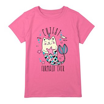 Girls 7-16 Cutest Furmaid Ever Half Cat Half Mermaid Graphic Tee