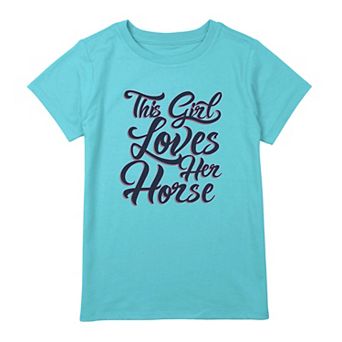 Girls 7-16 Loves Her Horse Animal Text Graphic Tee