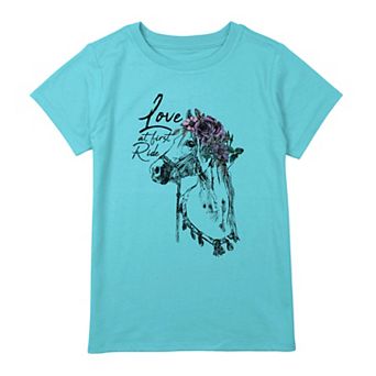 Girls 7-16 Love At First Ride Horse Portrait Graphic Tee