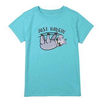 Girls 7-16 Just Hanging Sloth With Flower Hat Graphic Tee