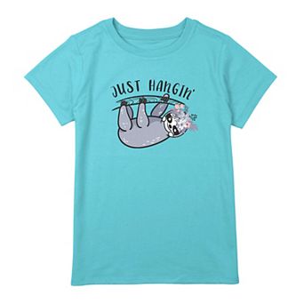Girls 7-16 Just Hanging Sloth With Flower Hat Graphic Tee