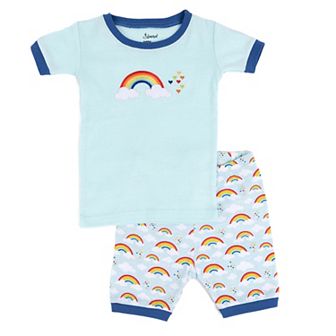 Leveret Little Kids Two Piece Cotton Short Pajamas Blue Rainbow