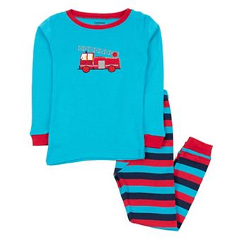Leveret Baby Two Piece Cotton Pajamas Fire Truck With Stripes