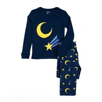 Leveret Little Kids Cotton Top And Fleece Pants Pajamas Moon
