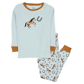 Leveret Baby Two Piece Cotton Pajamas Blue Horse