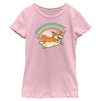 Girls 7-16 Corgi Rainbow Jump Graphic Tee
