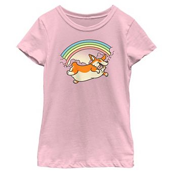 Girls 7-16 Corgi Rainbow Jump Graphic Tee