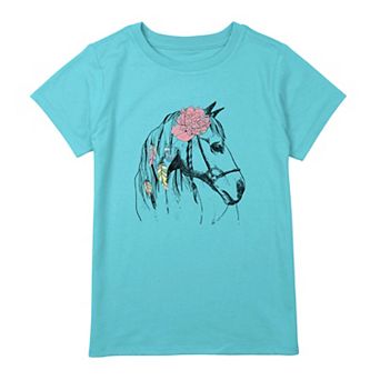 Girls 7-16 Horse Love Floral Portrait Graphic Tee