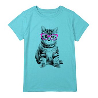 Girls Plus Size Cat In Glasses Graphic Tee