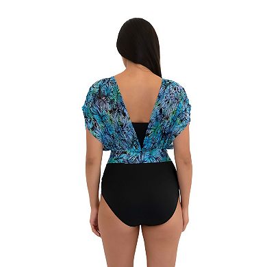 Women's A Shore Fit Beyond Eden Mesh Fit 4 All Solutions Overlay V Neck Tank Top One-Piece Swimsuit