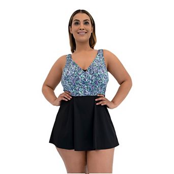 Plus Size A Shore Fit Swish C-Cup Solutions Wrap Swimdress