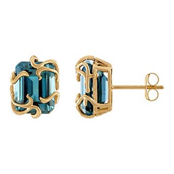 Tiara 10k Gold London Blue Topaz Medusa Stud Earrings