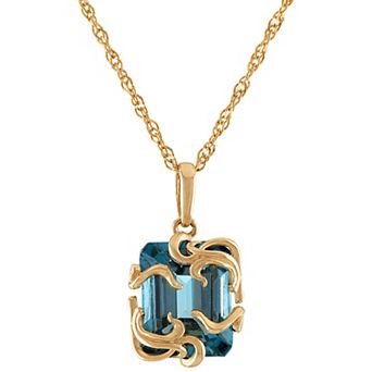 Tiara 10k Gold London Blue Topaz Medusa Pendant Necklace
