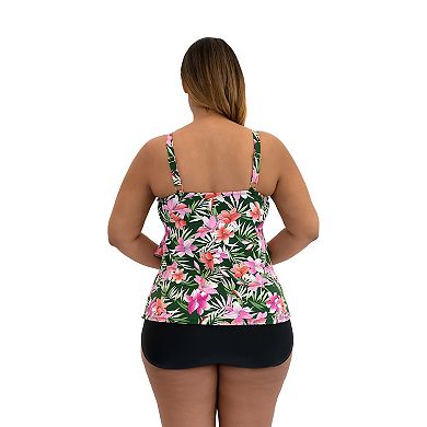 Plus Size A Shore Fit Lillies Tummy Solutions 3-Tier Bandeaukini Top