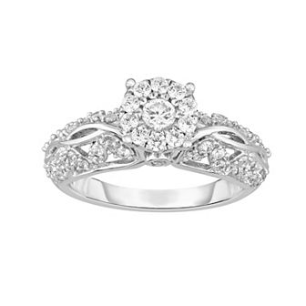 14k White Gold 3/4 Carat T.W. Diamond Engagement Ring Set