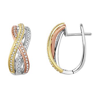 Diamaison Tri-Tone 10k Gold 1/3 Carat T.W. Diamond Oval Hoop Earrings