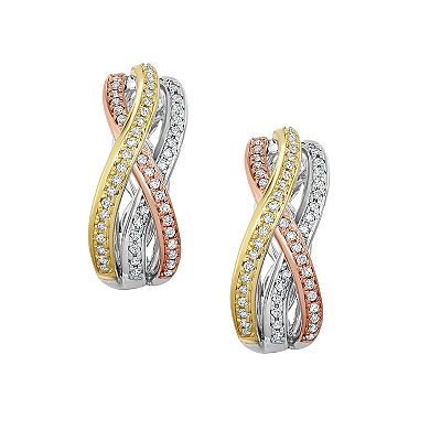 Diamaison Tri-Tone 10k Gold 1/3 Carat T.W. Diamond Oval Hoop Earrings