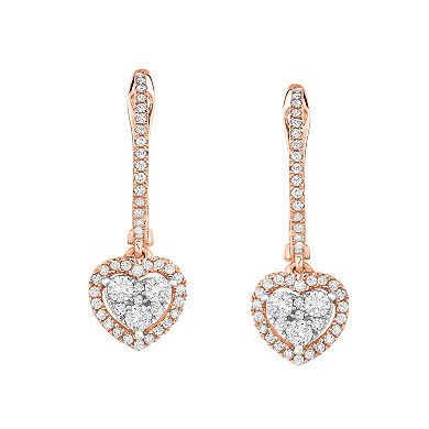 Diamaison Two Tone 10k Gold 1/2 Carat T.W. Diamond Heart Drop Earrings