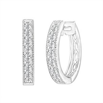 10k White Gold 3/4 Carat T.W. Diamond Hoop Earrings
