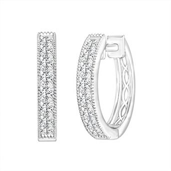 Diamaison 10k White Gold 3/4 Carat T.W. Diamond Hoop Earrings
