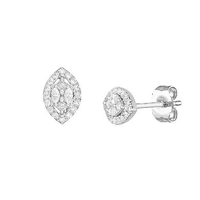 Diamaison 14k White Gold 1/2 Carat T.W. Diamond Marquise Stud Earrings