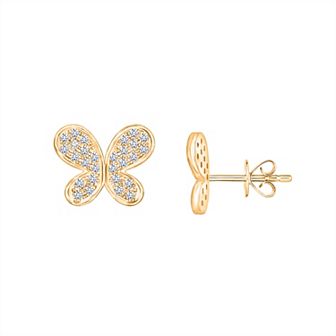 14k Gold 1/5 Carat T.W. Diamond Butterfly Stud Earrings