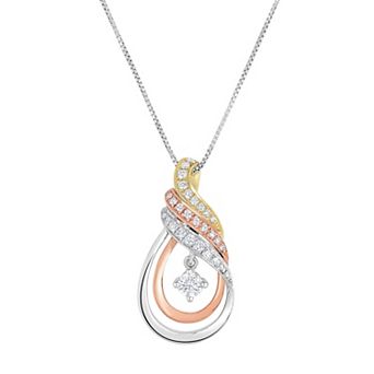 Diamaison 1/4 Carat T.W. Diamond 10k 3-Tone Gold Pendant Necklace