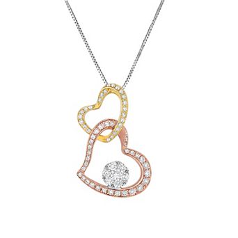 3/8 Carat T.W. Diamond 10k 3-Tone Gold Heart Pendant Necklace