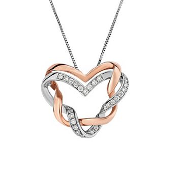1/5 Carat T.W. Diamond 10k 2-Tone Pink Gold Heart Pendant Necklace