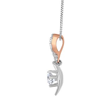 Diamaison 1/4 Carat T.W. Diamond 14k 2-Tone Pink Gold Pendant Necklace