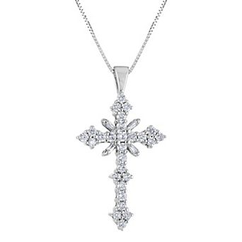 Diamaison 1 Carat T.W. Diamond 14k White Gold Cross Pendant Necklace