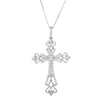 3/8 Carat T.W. Diamond 10k White Gold Cross Pendant Necklace