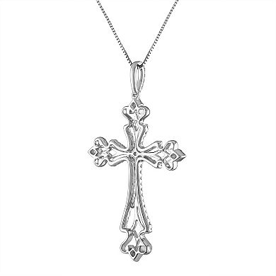 Diamaison 3/8 Carat T.W. Diamond 10k White Gold Cross Pendant Necklace