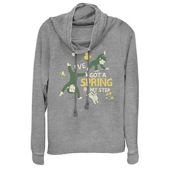 Juniors' Curious George Happy Cartwheeling In Spring Cowlneck Graphic Lightweight Long Sleeve