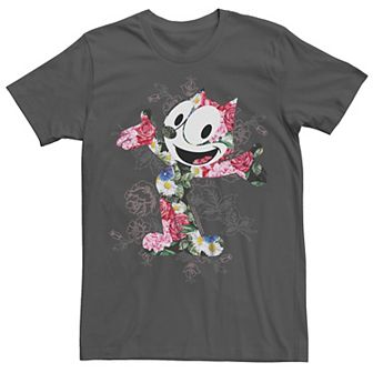 Juniors' Felix The Cat Flower Print Body Boyfriend Tee
