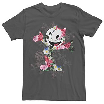 Juniors' Felix The Cat Flower Print Body Boyfriend Tee