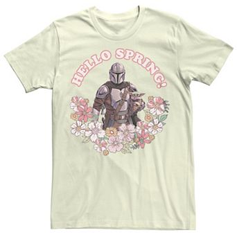 Juniors' Star Wars The Mandalorian Hello Spring Flower Wreath Boyfriend Tee