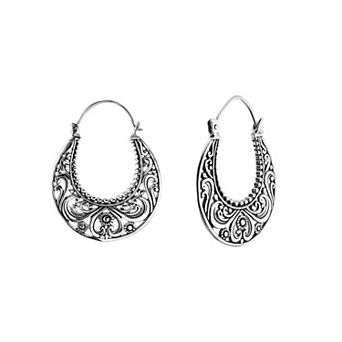 Athra NJ Inc Sterling Silver Oxidized Filigree Hoop Earrings