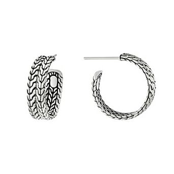 Athra NJ Inc Sterling Silver Oxidized Textured C-Hoop Earrings