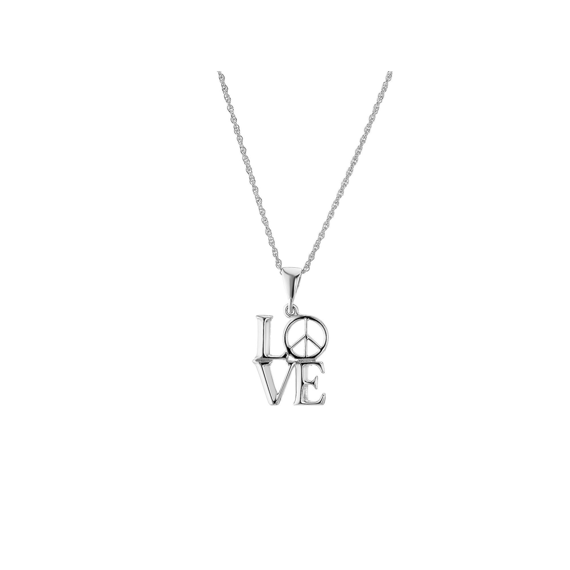 Athra NJ Inc Sterling Silver Peace Sign Love Pendant Necklace, Womens, Si