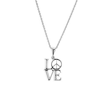Athra NJ Inc Sterling Silver Peace Sign Love Pendant Necklace