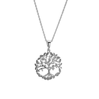 Athra NJ Inc Sterling Silver Textured Tree Of Life Pendant Necklace
