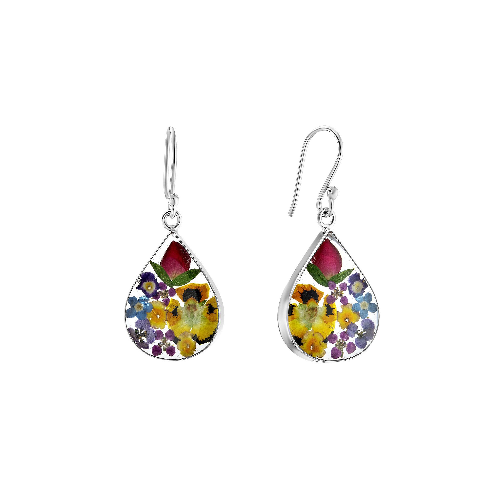 Athra NJ Inc Sterling Silver Dried Flower Teardrop Drop Earrings, Womens