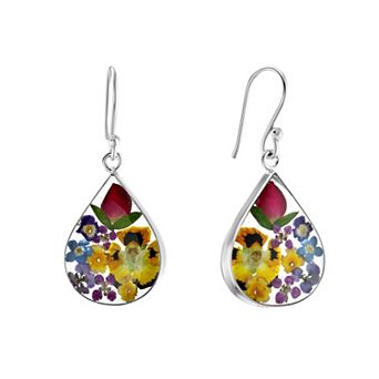 Athra NJ Inc Sterling Silver Dried Flower Teardrop Drop Earrings